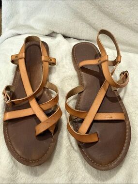 Sonoma Tan Leather Strappy Flat Sandals